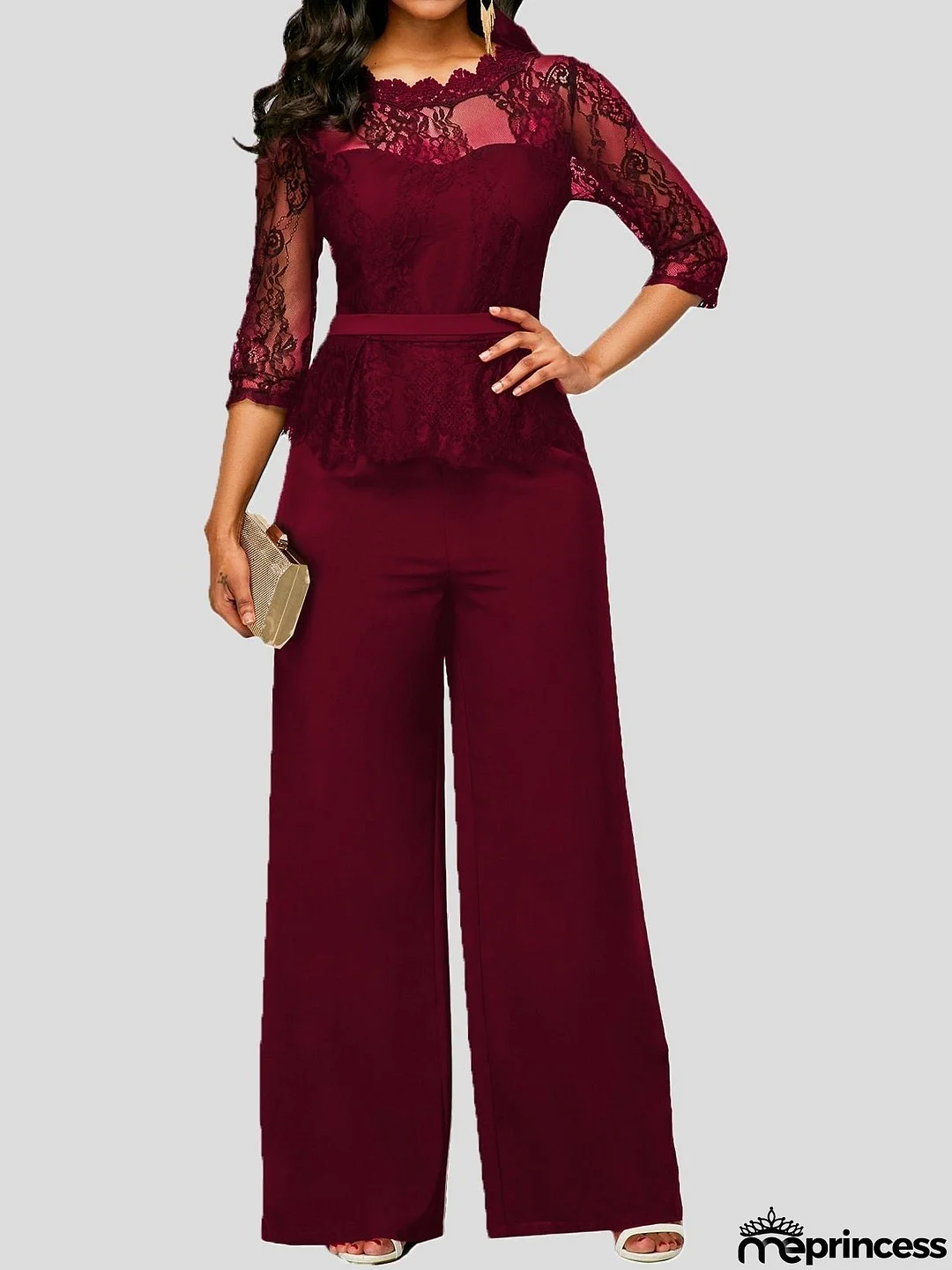 Women's Jumpsuits Lace Long Sleeve Wide-Leg Jumpsuit