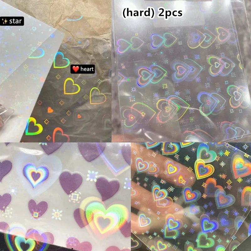 2 Sheets Dynamic Heart 3D Nail Stickers Holographic Adhesive Sliders Gradient Nail Art Accessories DIY Flashing Heart Decals-Nail Inspo