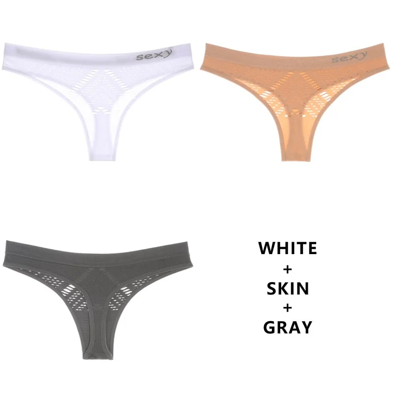 Meet'r 3Pcs/Lot Hollow Out Lingerie Europe Seamless Sexy Panties Women Temptation Underwear Mid-waist G String Drop Shipping