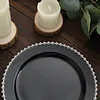 10 Pack | 8" Black / Silver Beaded Rim Plastic Dessert Appetizer Plates, Disposable Round Salad Party Plates