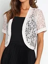 V-Neck Semi-Sheer Floral Pattern Open Front Cardigan - Elegant Short Sleeve Outwear for Spring, Summer, and Fall - Machine Washable, Mid-Elasticity Polyamide Knit Fabric, Versatile and Chic Womens Clothing