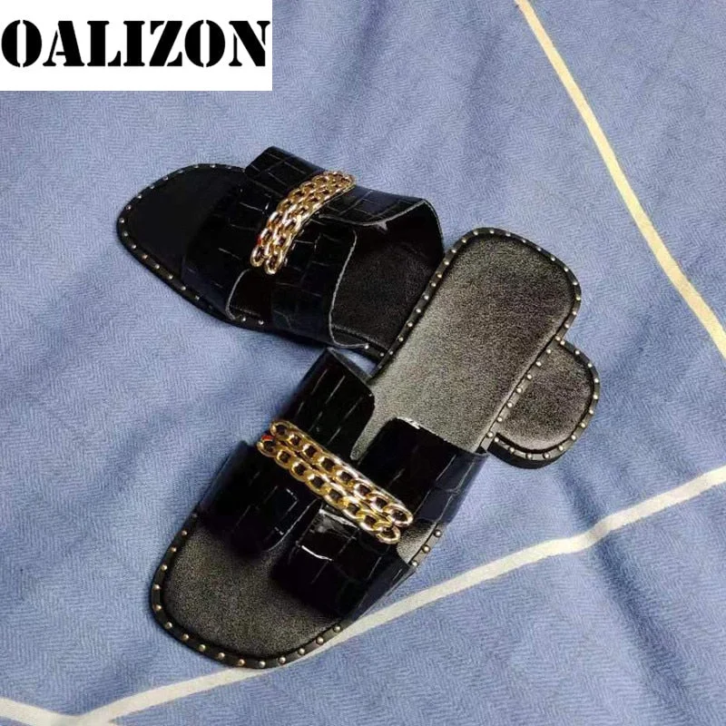 New Summer Women Flat Flip Flops Classic Designer Double Chains Sandal Slippers Shoes Woman Lady Flats Slippers Sandals Shoes