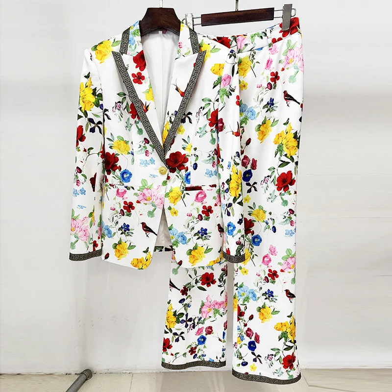 Nigikala Nigikala Spring And Summer New Star Fashion Print A Buckle Blazer Long Suit Two Sets
