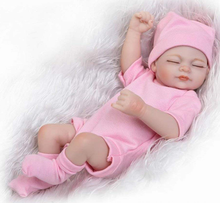 10" Mini Enamelled Eyes Closed Cute Reborn Baby Doll Girl