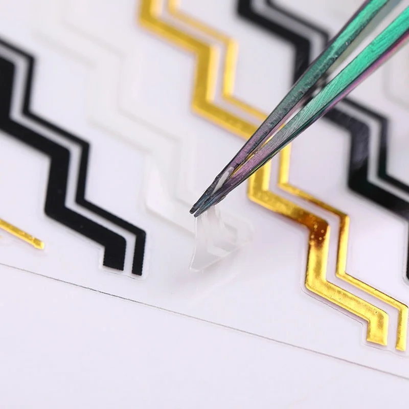 3D Nail Art Sticker Iridescent Gold Black Gilded Stripe Wave Line Adhesive Transfer Foils DIY Decal Manicures Tips Decoration-Nail Inspo