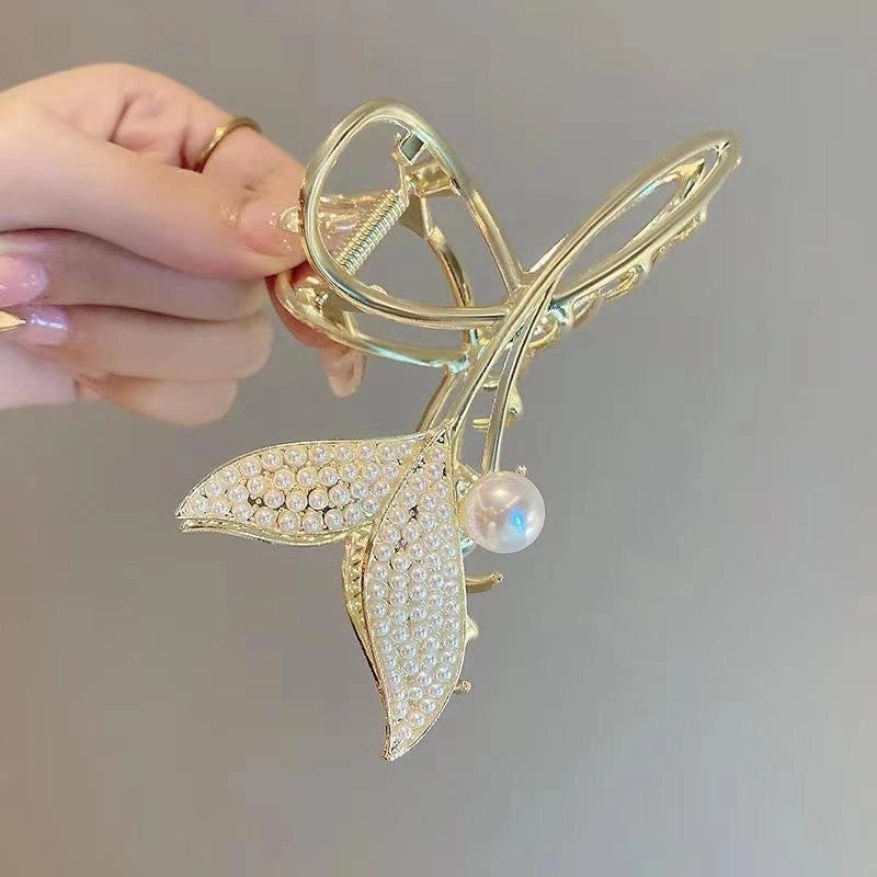 Metal Grab Clip Elegant Bow Hairpin Back Head Large Shark Clip French Pearl Clip Hair Accessories