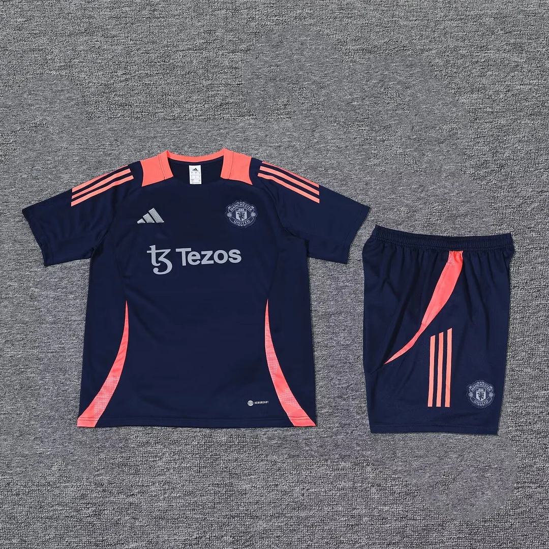 24/25 Manchester United Training Kit Short Sleeve Blue Soccer Jersey Thai Quality