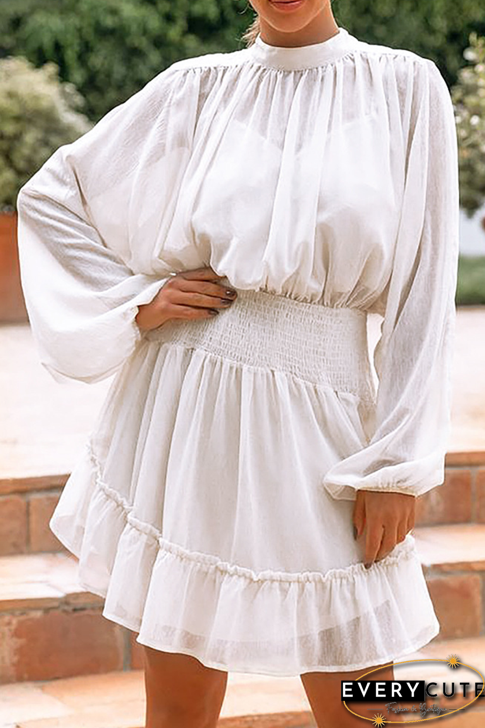 Fashion Casual Solid Flounce Fold Half A Turtleneck Waist Skirt Dresses