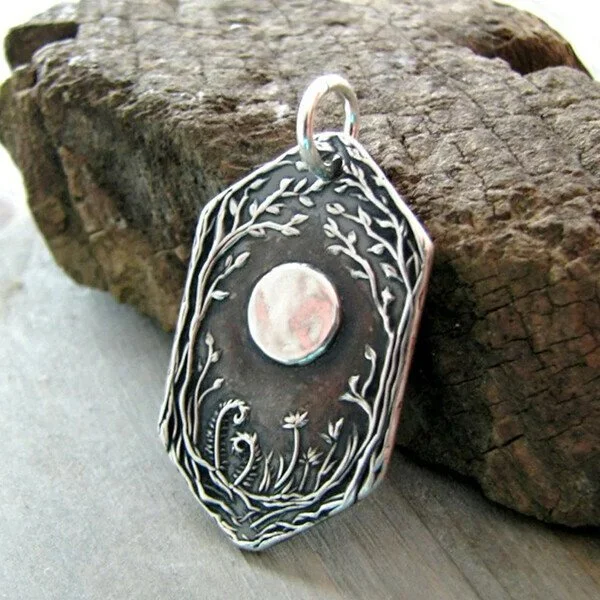 Forest Moon Pendant Silver Necklace