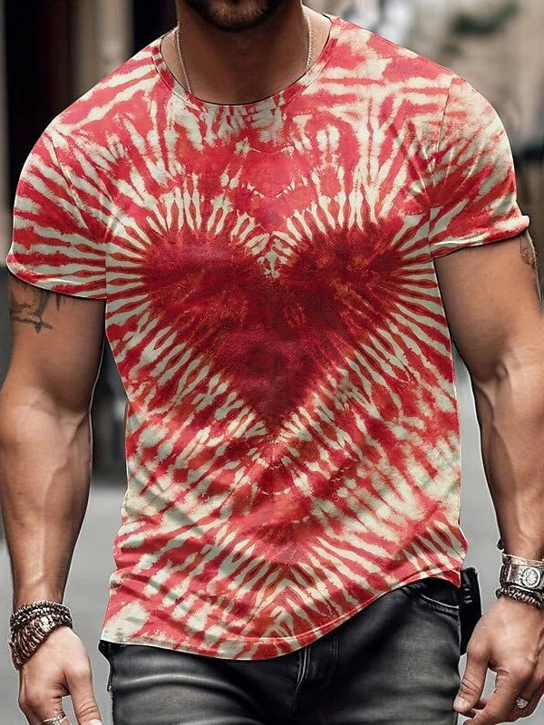 Men's Heart Tie Dye Print T-Shirt