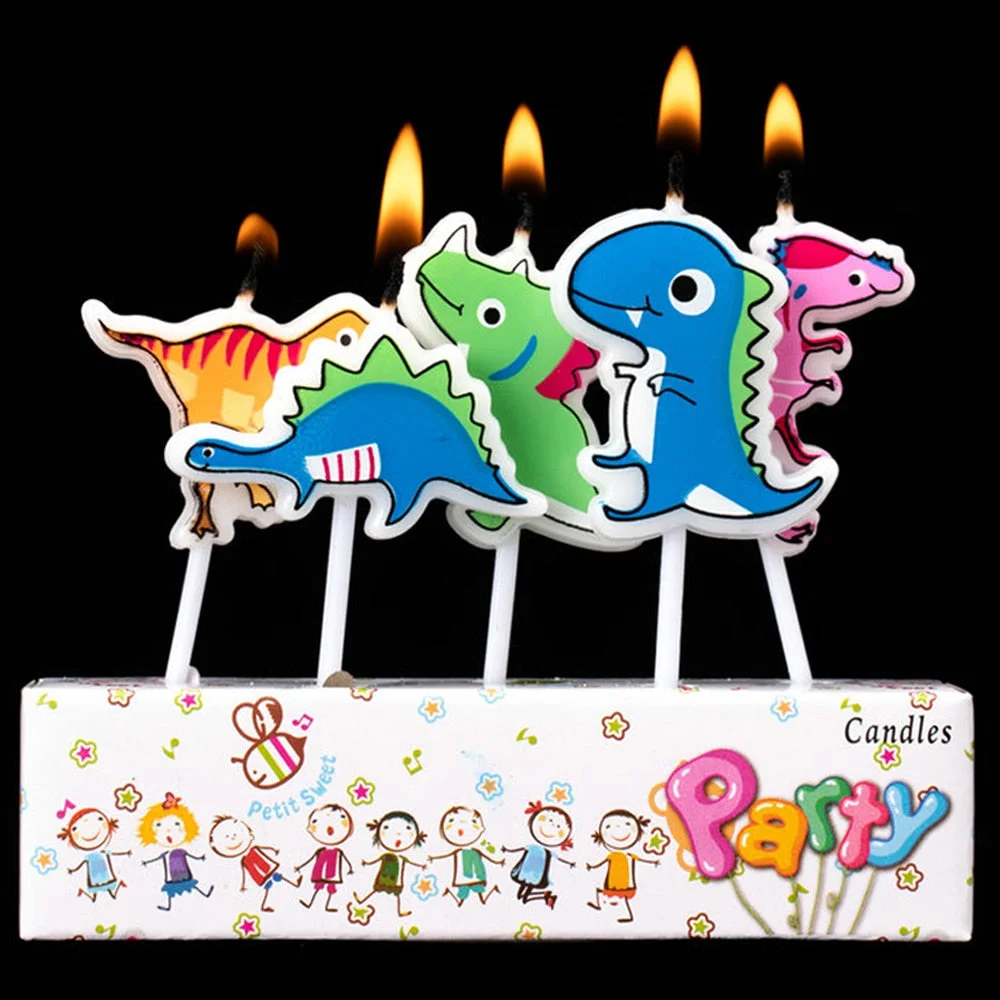 5Pcs/Pack Cute Dinosaur Candles Creative Craft Candles Children's Birthday Party Cartoon Candle No Smoke Cake Baking Decoration
