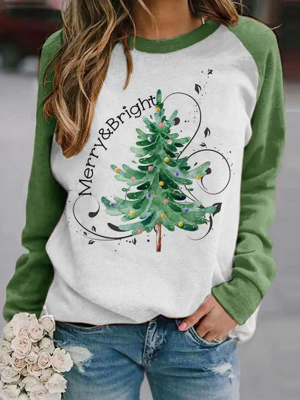 Women's Fashion Christmas Tree Loose Versatile Print T-Shirt