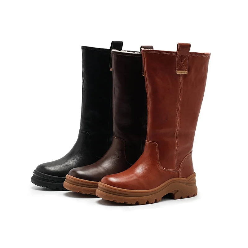 Leather Knee High Boots Snow Boots Have Shearling Lined for Cold Winter in Black/Brown/Coffee