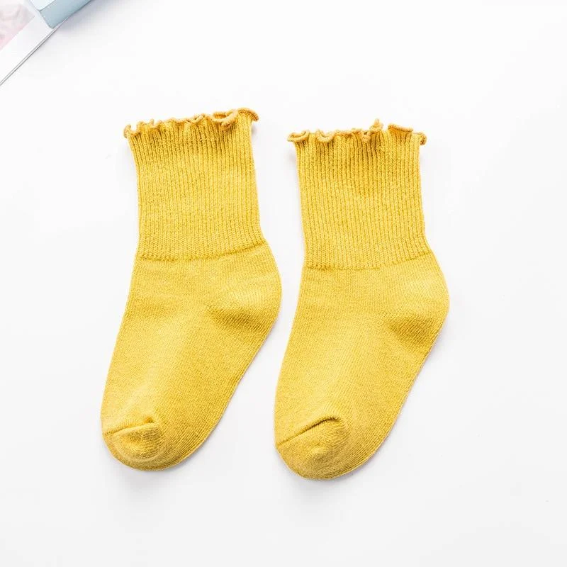 YWHUANSEN 1 to 8 Yr 10 Colors Spring Autumn Children's Socks Candy-colored Cotton Socks For Girls Ruffle Edge Kids Socks Toddler