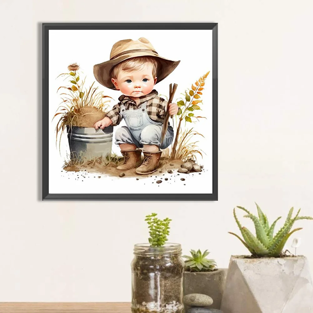 Diamond Painting - Full Round Drill - Farm Cowboy Kids(Canvas|30*30cm)