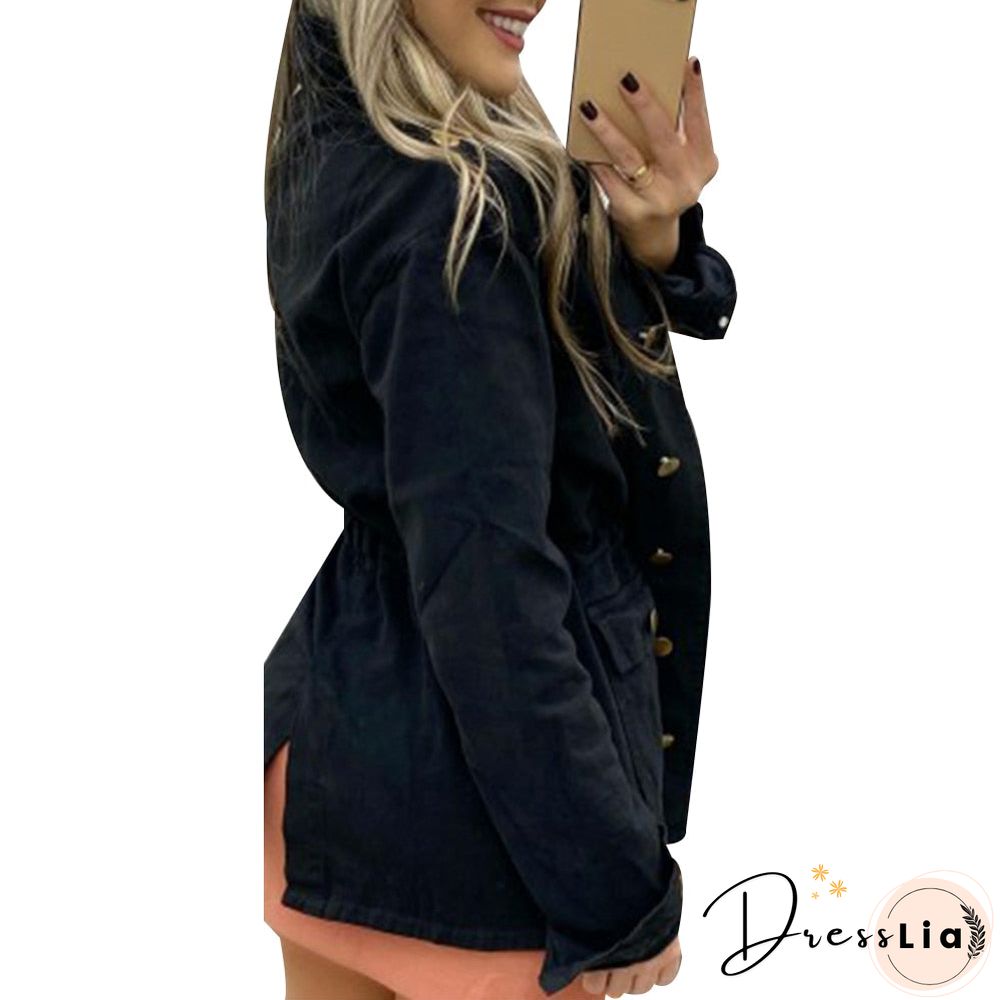 Sale Women Button Coat Office Lady Fall Jacket Slim Pocket Elegant Outwear Vintage