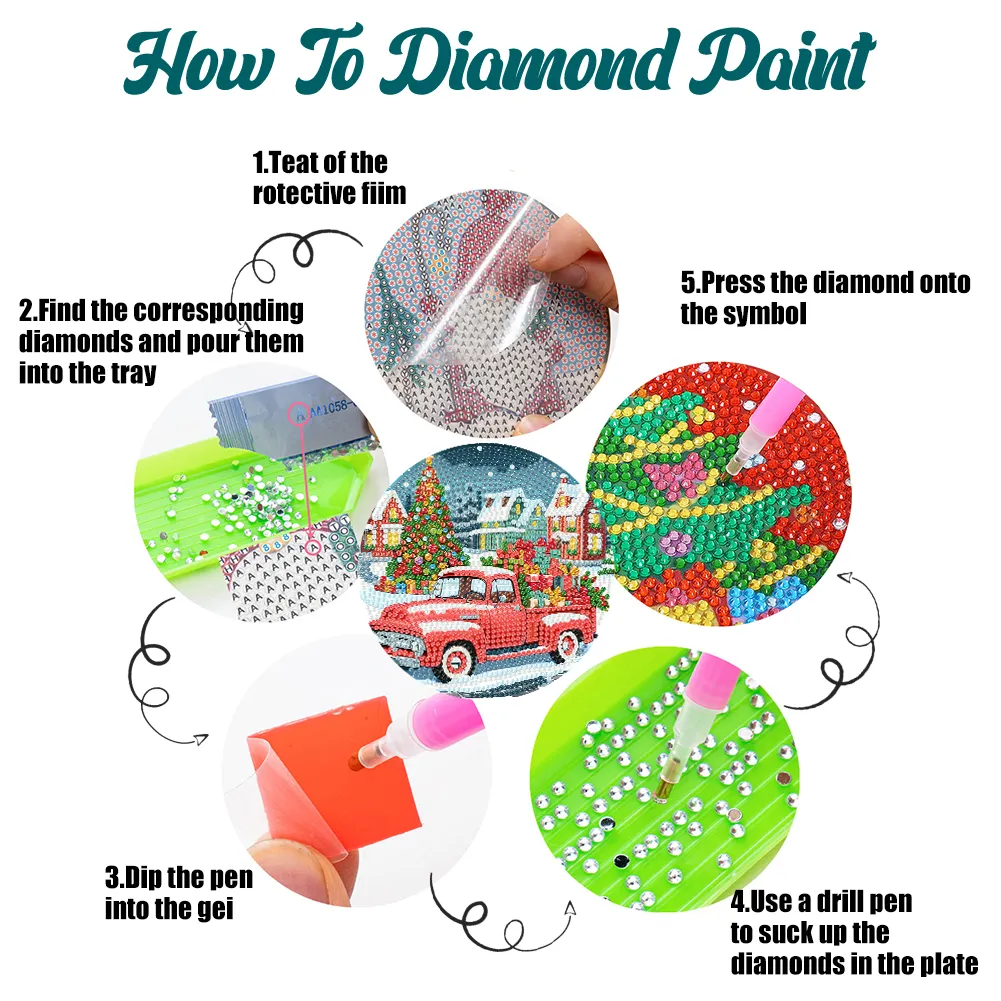 5D DIY 4pcs Christmas Acrylic Diamond Painting Placemats DIY Diamond Dot Kits for Tabletop