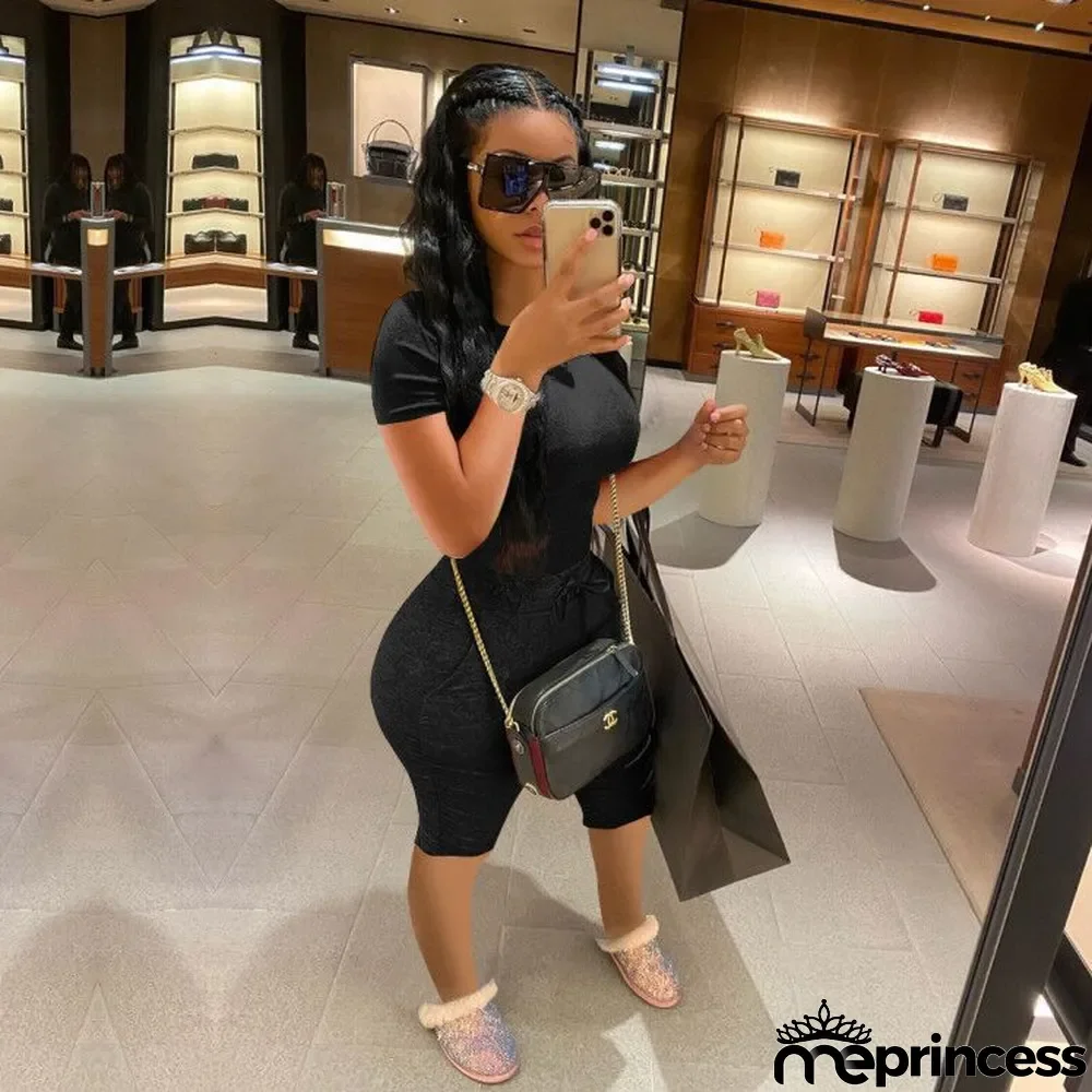 Solid Stacked Shorts T Shirt Two Piece Sets