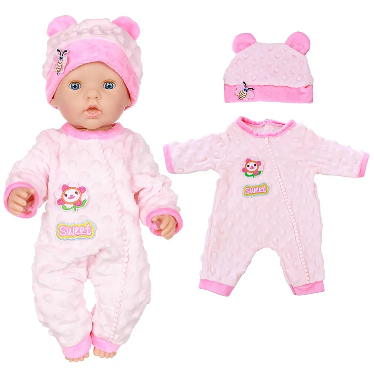 For 16" Full Body Silicone Baby Girl Doll Soft Fluffy Crawl Suit 2-Pieces Set Accessories