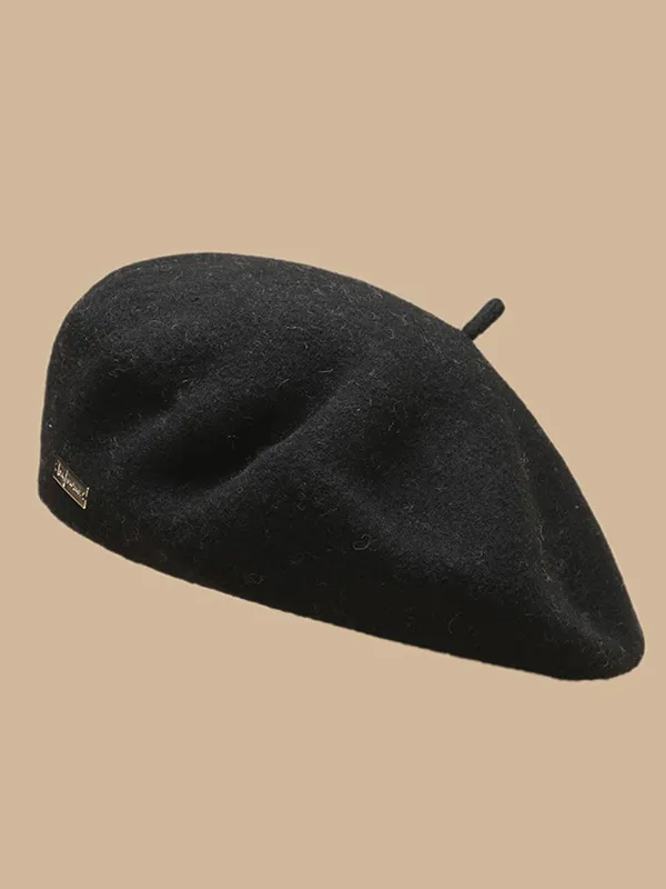 Street Style Solid Color Metallic Trim Wool Blend Beret Hat