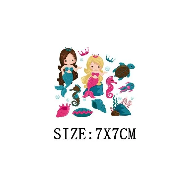 Beautiful Mermaid Thermal Stickers On T-shirt Bag DIY Washable Patches Cute Design Iron On Transfers For Clothes Appliqued Decor