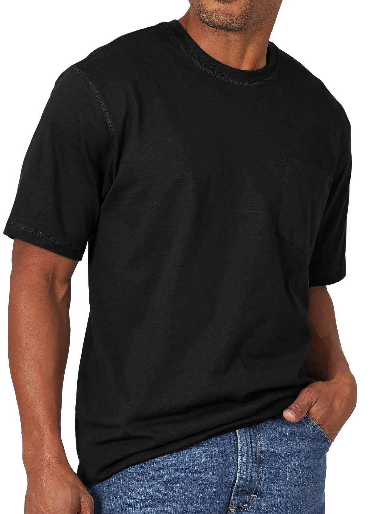 Fashionable And Simple Round Neck Pocket Short-Sleeved Bottoming T-shirt PLUSCLOTHESMAN