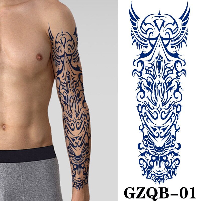 Gingf Large Full Arm Sleeve Tattoo Dragon Mechanical Waterproof Temporary Tatoo Sticker Juice Lasting Men Women Geometric Fake Tattoo