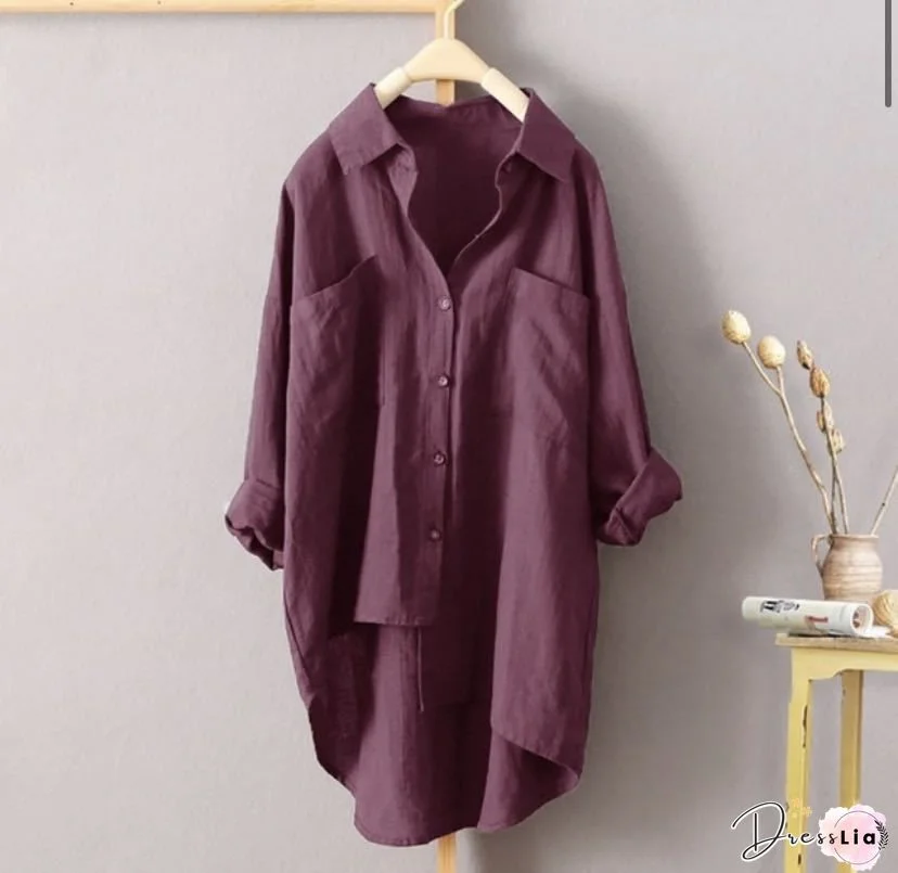 Women Casual 3/4 Sleeve V Neck Solid Plus Size Tops