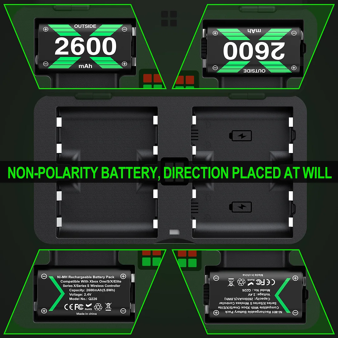 DinoFire Rechargeable Battery Pack, Charging Station for Xbox Series X|S/Xbox Series S/Xbox One/Xbox One Elite Wireless Controller