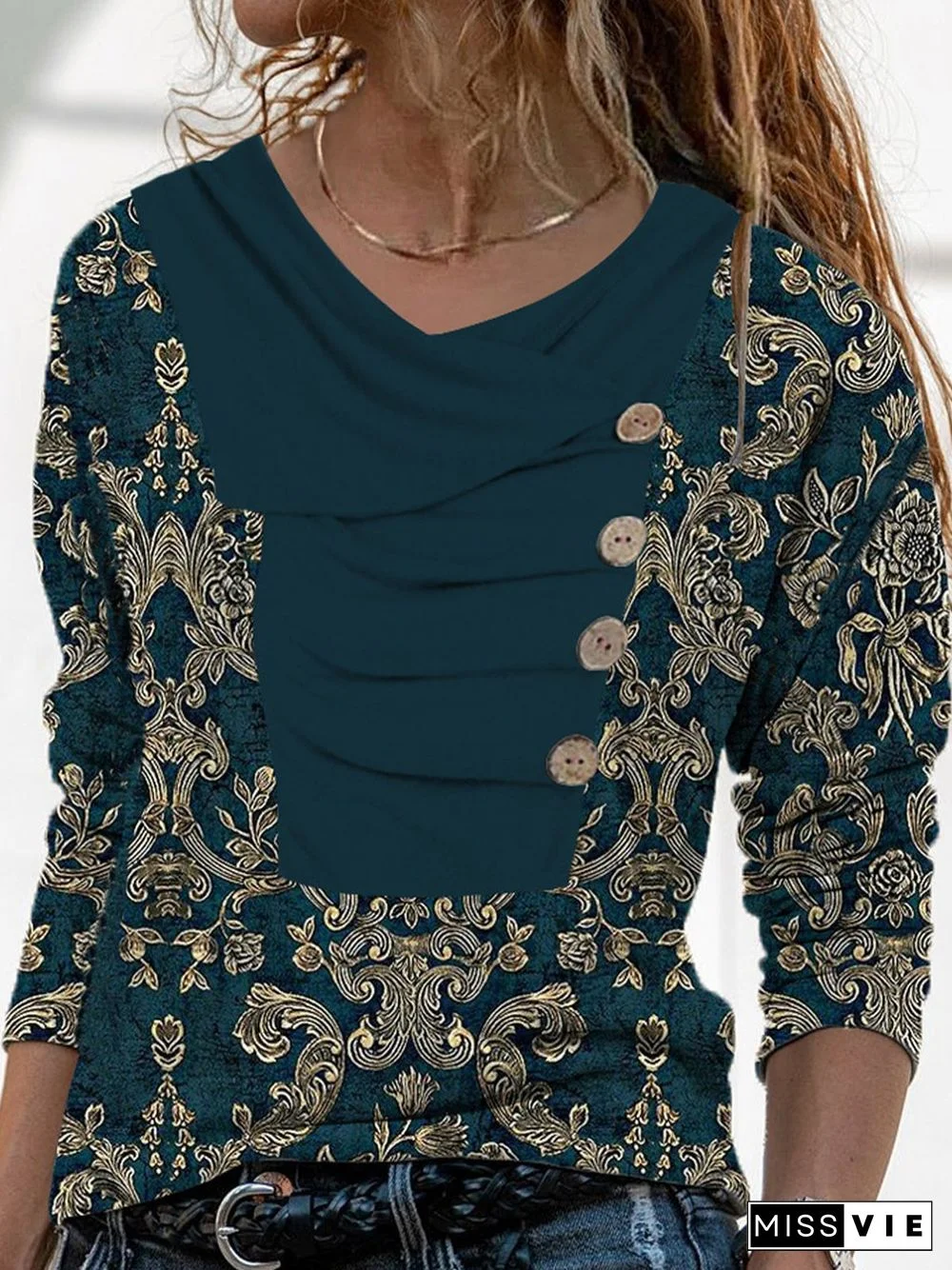 Casual Ethnic Autumn Lightweight Micro-Elasticity Jersey Long sleeve Mid-long Regular Size Tops for Women