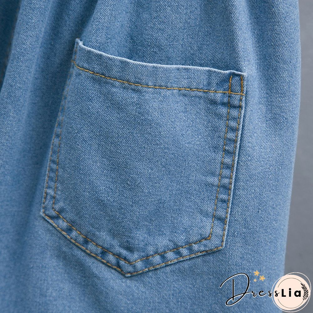 Women Denim Shorts Pants Mini Loose Causal Ruffle Elastic Waist Summer Plus Size