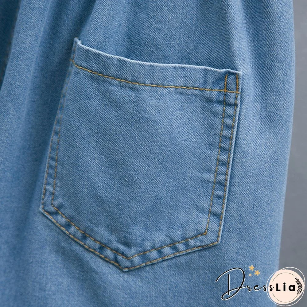 Women Denim Shorts Pants Mini Loose Causal Ruffle Elastic Waist Summer Plus Size