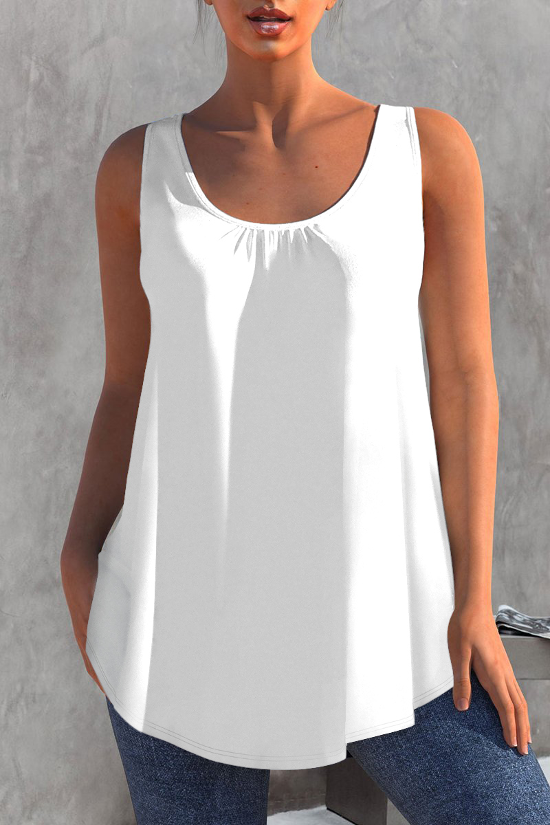Plus Size Casual Solid Pleated U Neck Tank Top