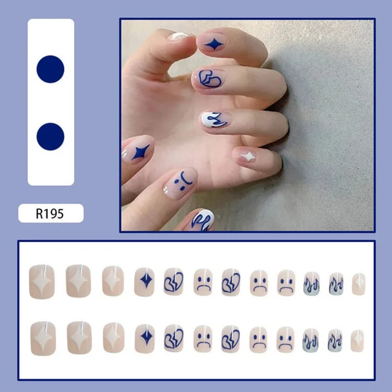 24pcs Multi-type Wear Short Paragraph Long Paragraph Fashion Manicure False Nails Full Cover Wearable Coffin Fake Nail Ballerina-Nail Inspo