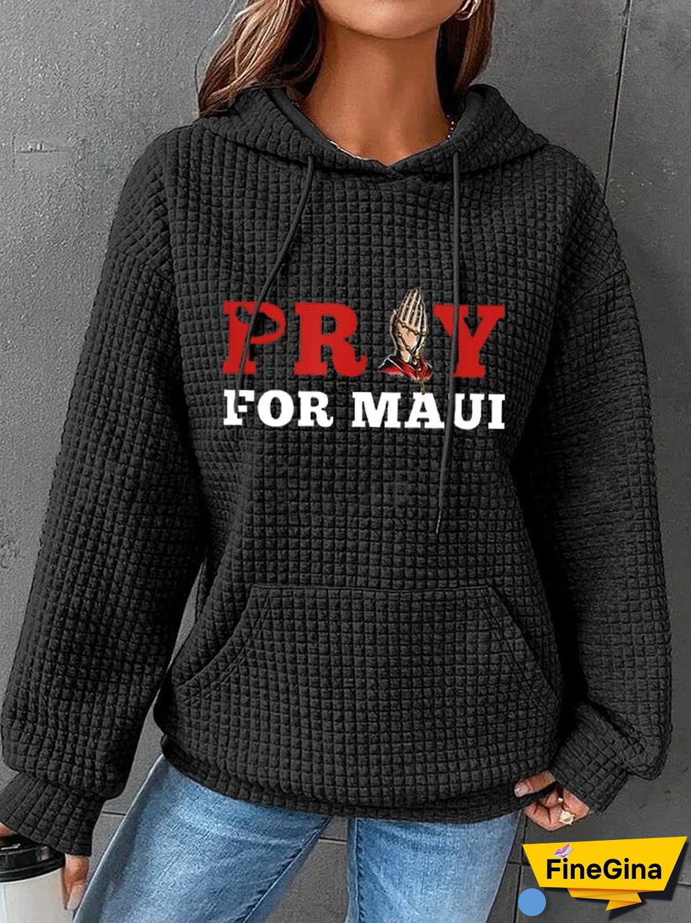 Women's Pray For Hawaii MAUI Wildfire Waffle Hoodie