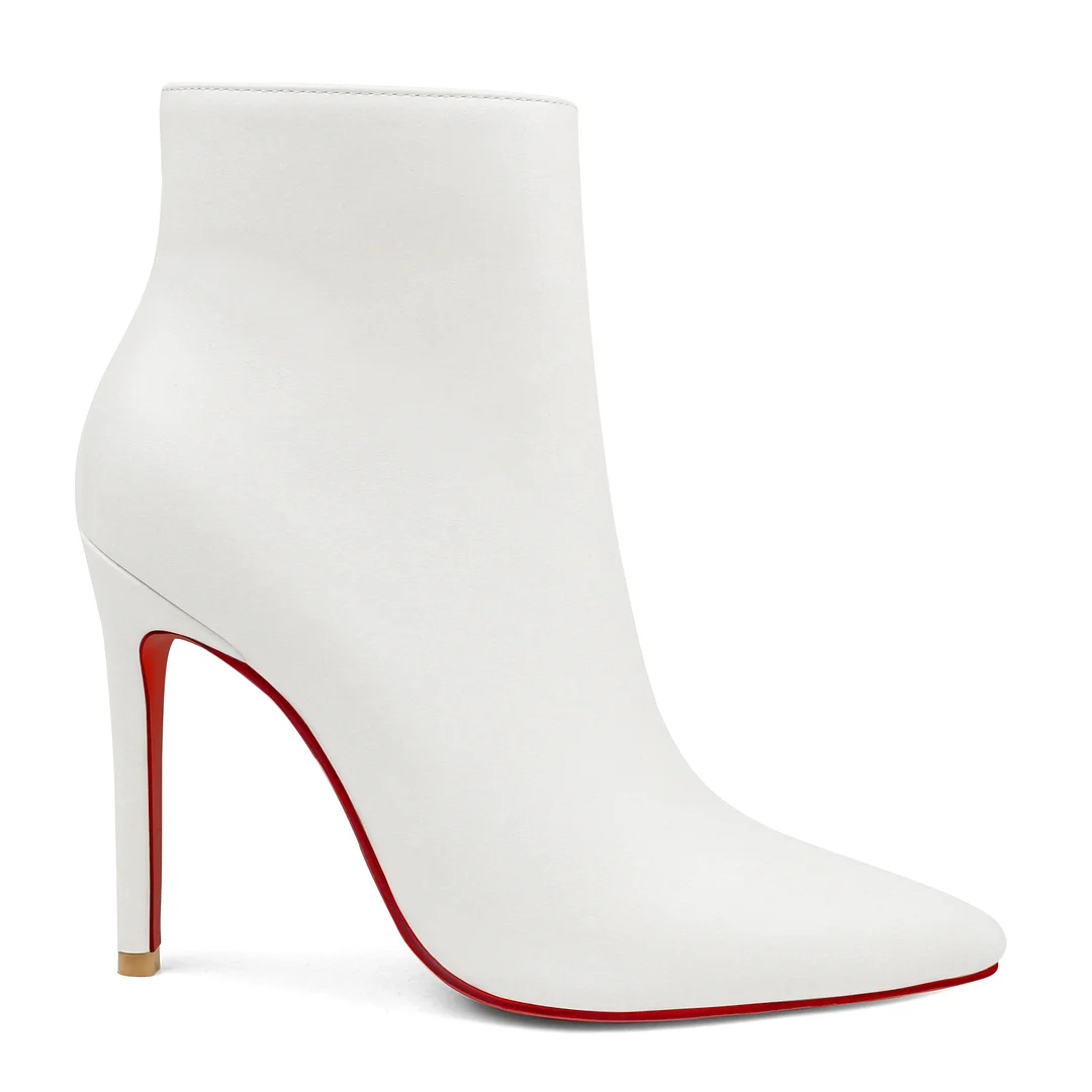 Women's Closed Pointed Toe Chain Studded Stiletto Ankle Boots Red Bottom Heels-MERUMOTE