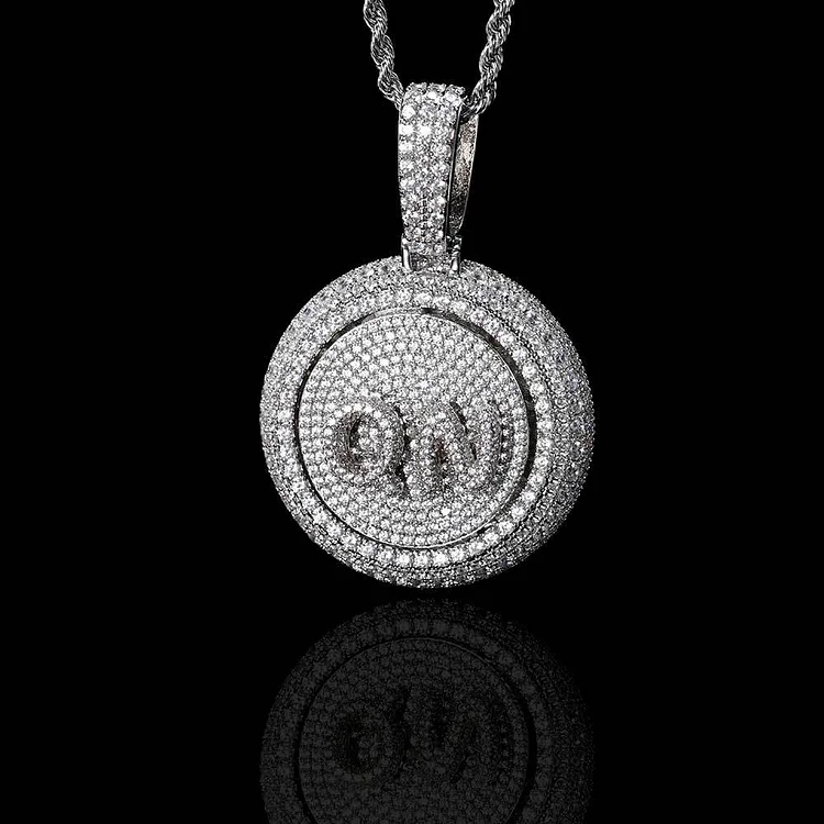 Custom Round Rotating Letter Stitching Combination Pendant Micro-Inlaid Zircon Necklace-VESSFUL