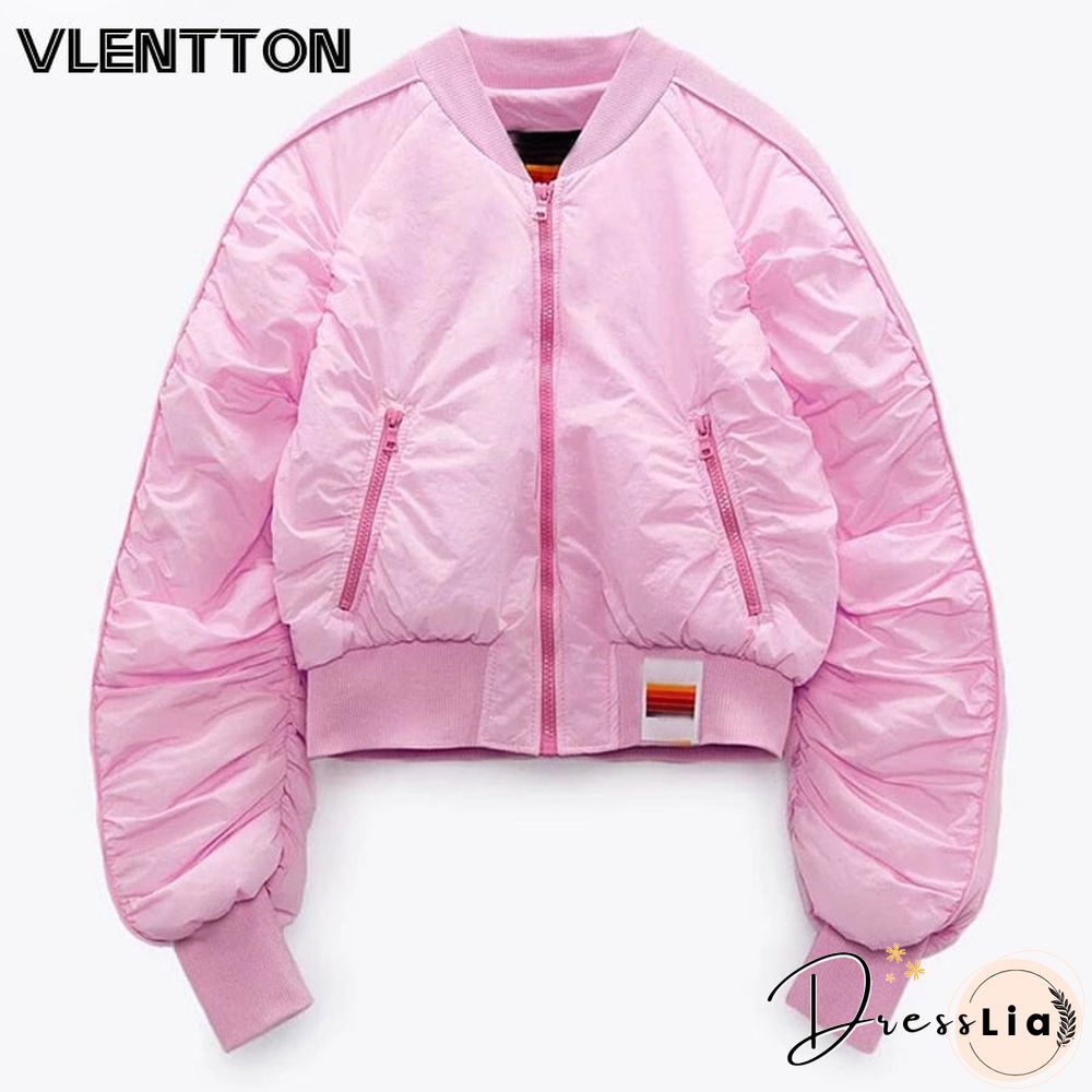 New Autumn Winter Women Pink Cropped Zipper Pockets Warm Fashion Parkas Baseball Jacket
