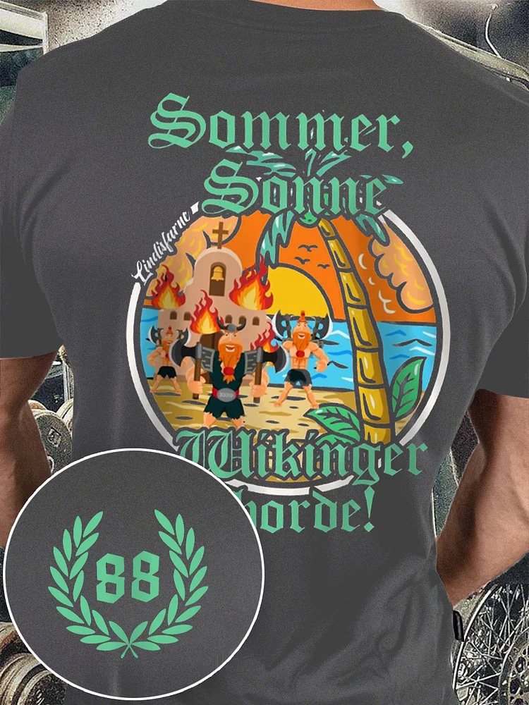 Sommer Sonne Wikinger bedrucktes Kurzarm-T-Shirt für Männer