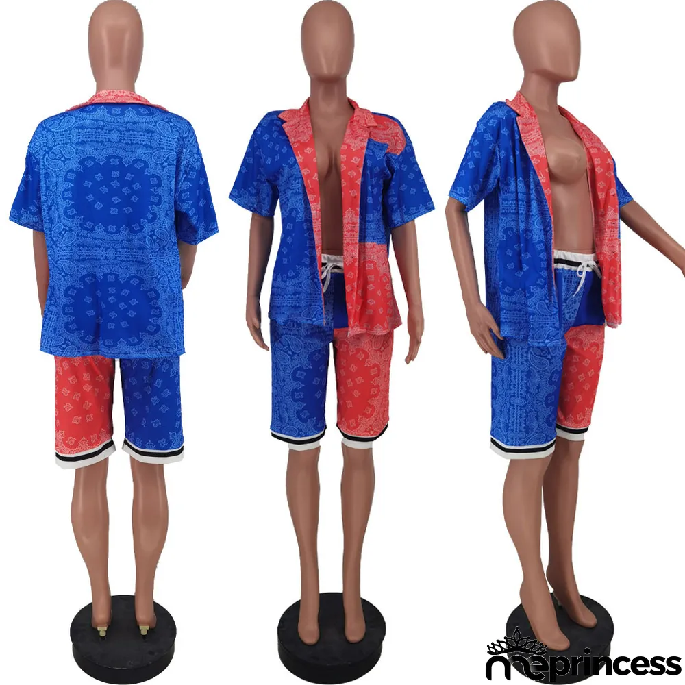 Casual Printed Short Sleeve Coat And Shorts 2 Piece Suits