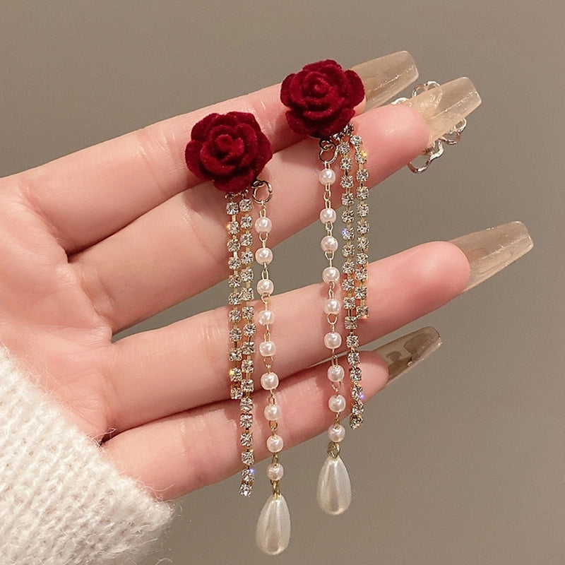 1 Pair IG Style Minimalist U Shape Geometric Flower Inlay Imitation Pearl Artificial Pearls Rhinestones Drop Earrings Ear Studs