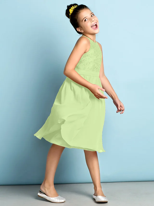 Daisda A-Line Jewel Neck Knee Length  Flower Girl Dress With Lace 