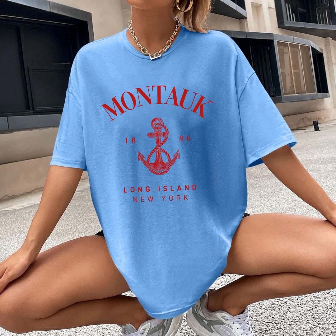 Women's Montauk Anchor Cotton Oversized T-Shirt