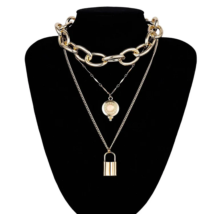 Multi Layer Lock Long Necklace