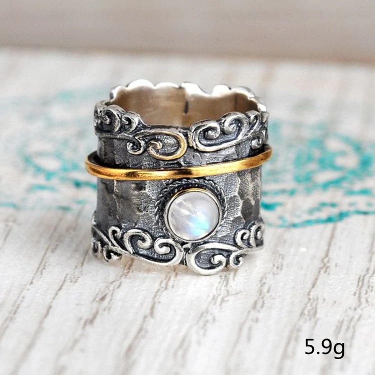 🔥🔥HOT SALE--Sterling Silver Wide Band Spinner Moonstone Ring