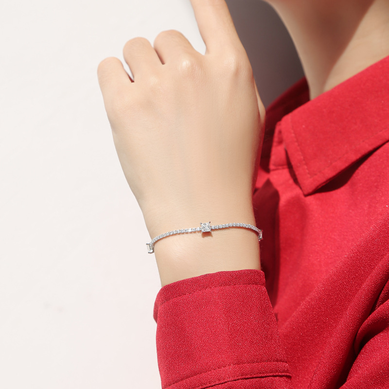  Moissanite Bracelets For Women Original 925 Sterling Silver Girly Lovely Lady's Elegant Moissanite Tennis Chain