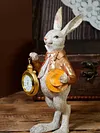 Easter Bunny Figurine with Top Hat and Pocket Watch Cute Small Bunny Table Clock for Spring Home Table Decor Party Supplies Gifts
