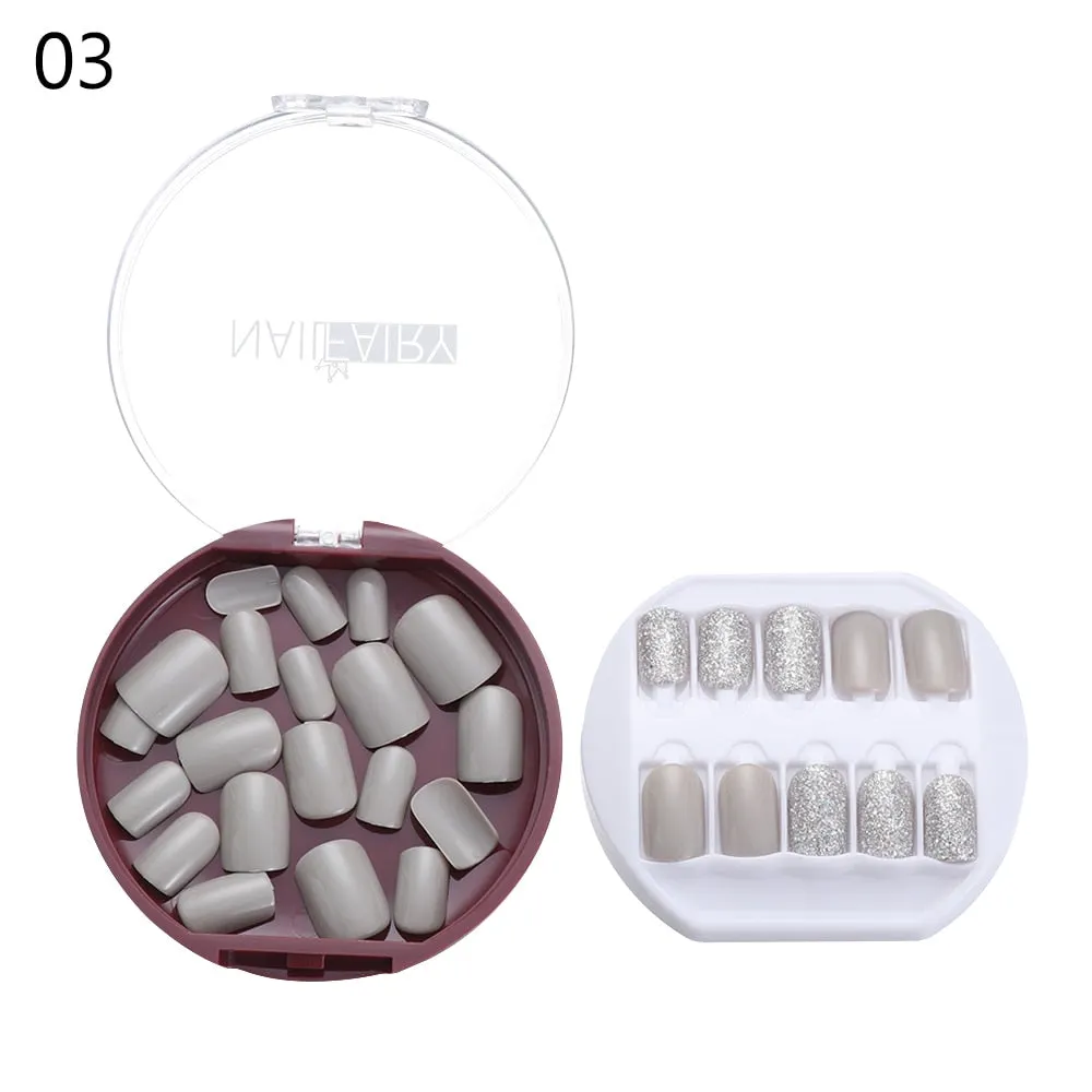 30PCS/Set Fake Nails Press Coffin False Full Artificial Short Kiss Detachable Stick Designs Press Nails Art Tipsy Cover Box-Nail Inspo