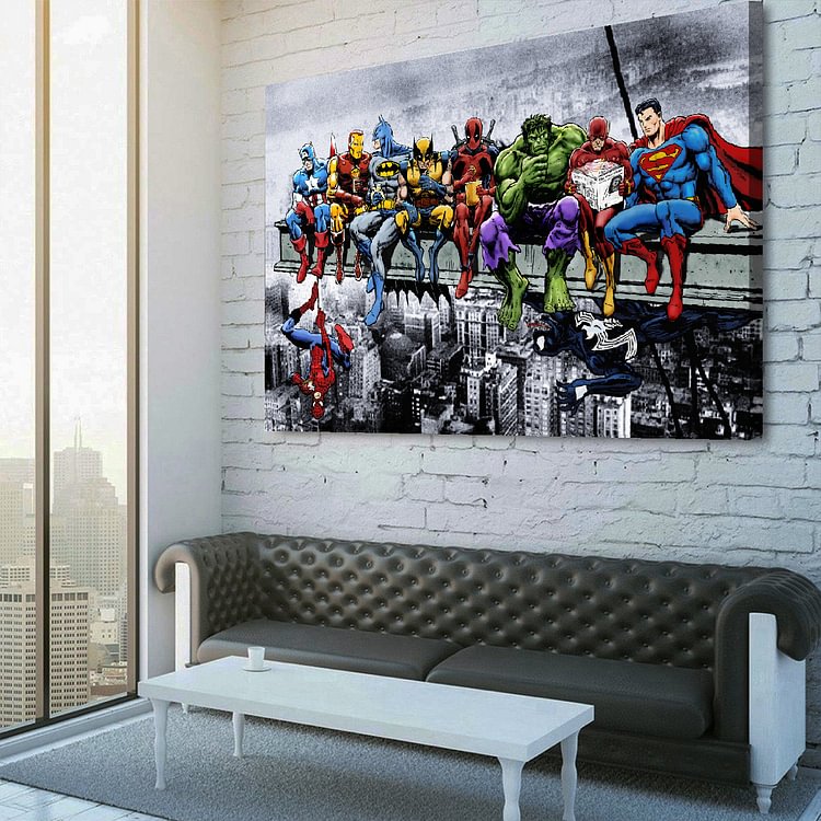 Marvel & DC Superheroes Lunch Atop a Skyscraper Canvas Wall Art