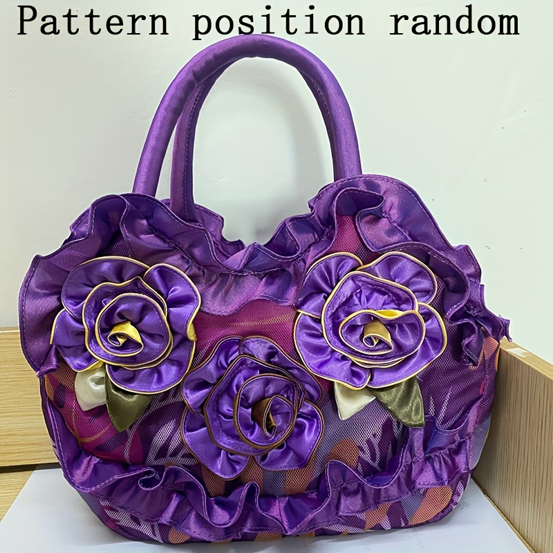 Stylish Flower Decor Handbag, Portable Zipper Handle Bag, Perfect Women Carrying Bag For Daily Use